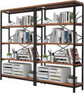Himimi Industrial Bookshelf 5-Tier Set of 2, Bookcase 58" H Ladder Shelf, Storage Shelves Rack Shelf Unit, Accent Furniture Metal Frame, Home Office Furniture, Vintage Brown（2PCS）