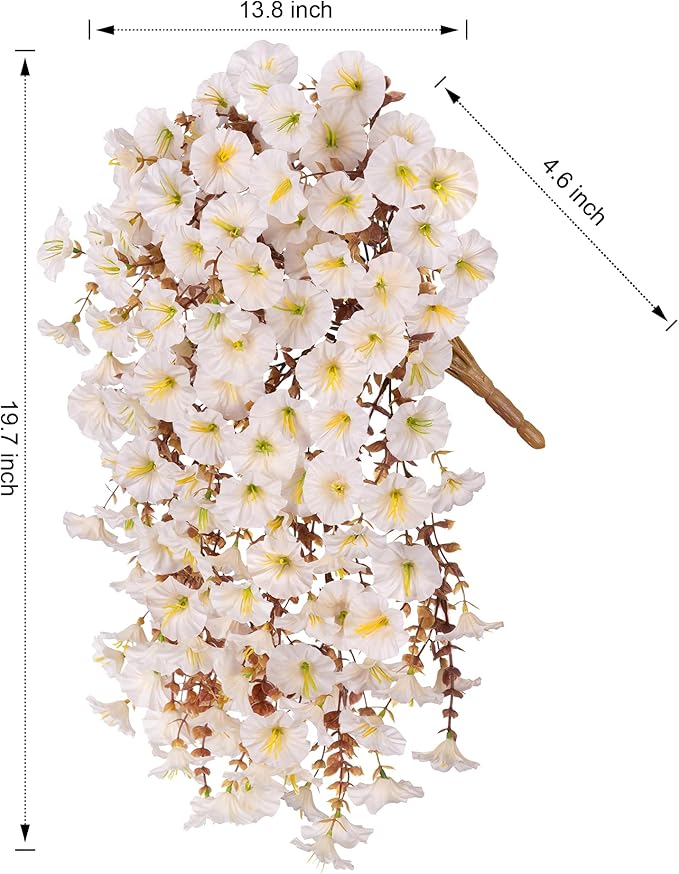 Fake Mums Artificial Fall Hanging Flowers for Outdoors Decoration, 2 PCS Faux Silk Morning Glory with Bown Eucalyptus UV Resistant Plants for Wall Home Porch Patio Balcony Yard Indoor Decor (White)