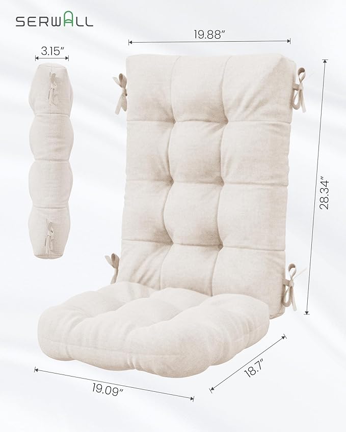 SERWALL HDPE Outdoor Rocking Chair Cushion Set of 2 Memory Foam Cushion Beige