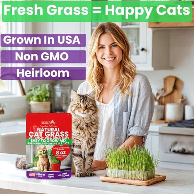 NatureZ Edge Premium Cat Grass Seeds for Indoor Cats, Non GMO - 1/2 lb Oat, Wheat, Barley & Rye Grass for Indoor Cats, Cat Plant, Kitty Lawn, Pet Grass, Hierba para Gatos, Made in USA