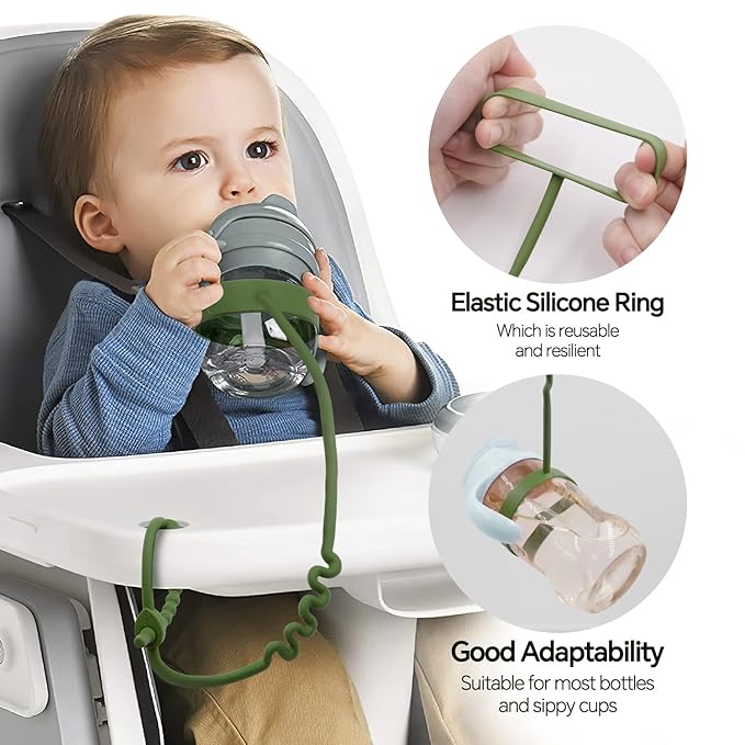 Toy Straps for Baby – 3 Pack Adjustable Silicone Toy Straps for Baby and Sippy Cup Straps for Strollers, High Chairs, Cribs, Car Seats, Food Grade Silicone, BPA Free (Spearmint+Blue+Olive)