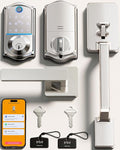 Veise VE017-D Smart Fingerprint Front Door Lock Set, App Control, 8-in-1 Keyless Entry Deadbolt with Lever Handle, Touchscreen Keypad, IP55 Weatherproof, Auto Lock, Easy Install, Satin Nickel