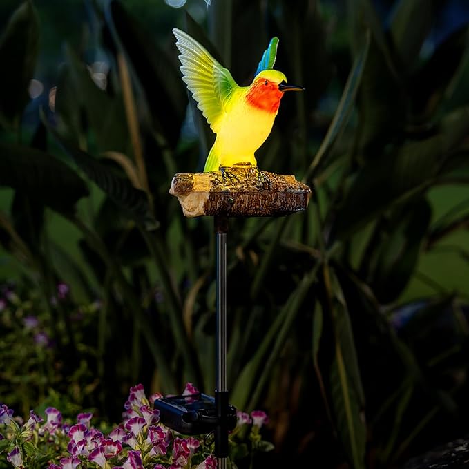 Hummingbird Solar Lights for Outside with Simulated Hummingbird Call and Breathing Light Waterproof Hummingbird Statue for Garden Decorative Lighting, for All Seasons