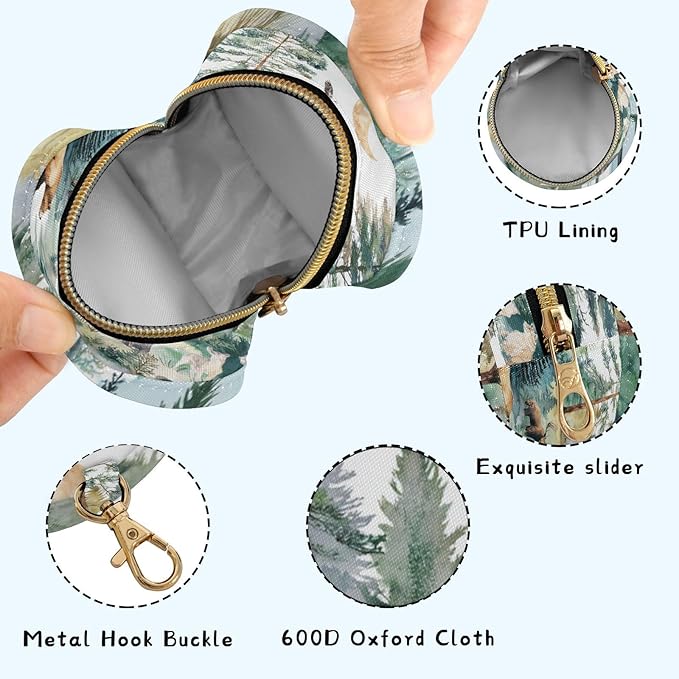 Pacifier Holder with Clip Pacifier Case for Diaper Bag Round Baby Pacifier Pouch Box Bag Portable White Moon Deer Bear Trees Stream