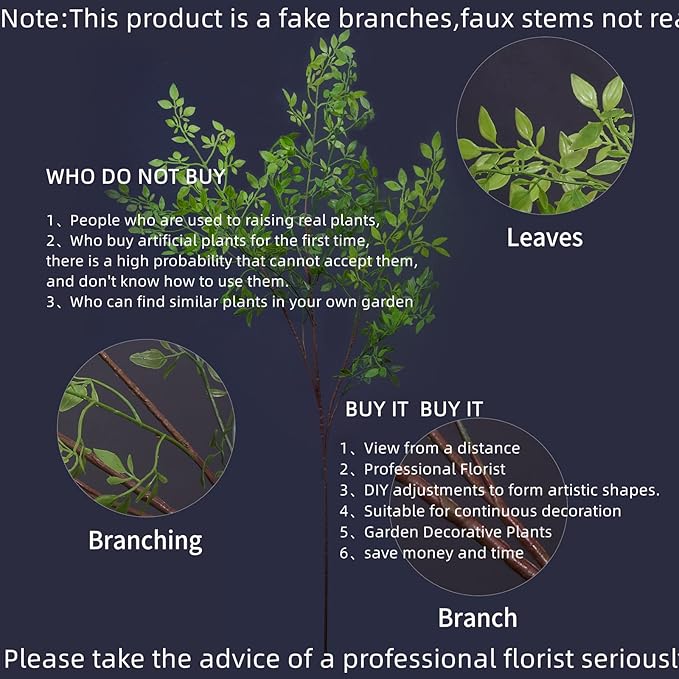 Melorca&Guilla Artificial Plants,4PCS 43.3" Green Nandina Faux Branches for Vase,Faux Greenry Stems Fake Plants for Shop Garden Office Home Décor
