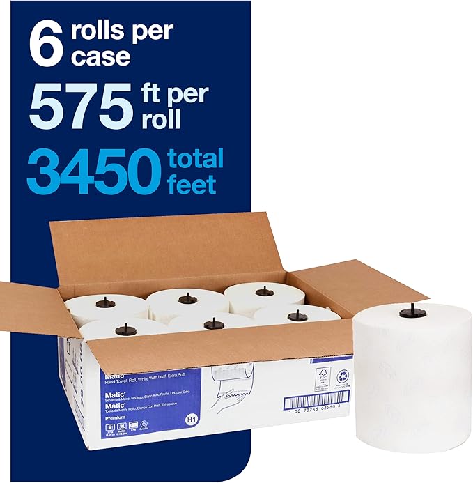 Tork Matic Soft Hand Towel Roll, Quick-Absorbing, Long-Lasting, Thick 2-Ply