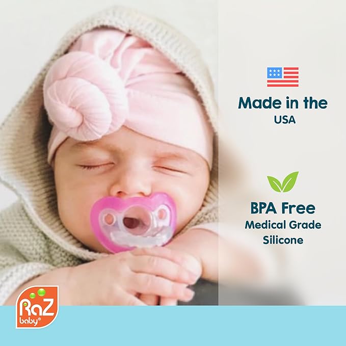 RaZbaby Jollypop Pacifier for Newborns & Up, USA Made, Natural Shaped Orthodontic Binky, Lovingly Shared in NICUs & Hospitals Worldwide, Medical-Grade 100% BPA-Free - 0-3 Months, 6 Pack - Variety