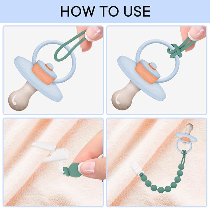 MINMUNJIU Silicone Pacifier Clips for Boys, 6 Pack One Piece Soft Flexible Binky Clips Pacifier Holder Clip for Boys
