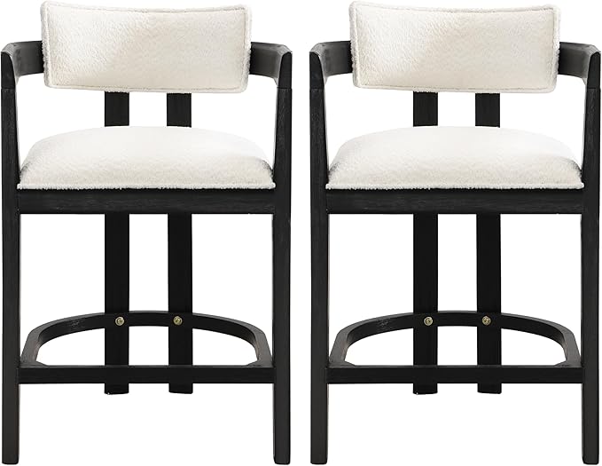 Christopher Knight Home Set of 2 Ryland Modern 26" Counter Height Bar Stools, Boucle Fabric Upholstered Counter Stools,Wooden Kitchen Island Armchair with Footrest, Round Backrest, Milky White+Black