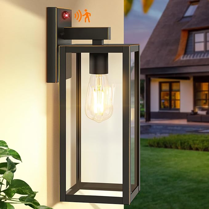 Upgraded Motion Sensor Outdoor Wall Light, Large Size Dusk to Dawn Porch Light Outdoor Wall Sconce Lantern, 3 Lighting Modes Exterior Lighting Fixture Wall Mount, Bronze Outside Light for House Garage