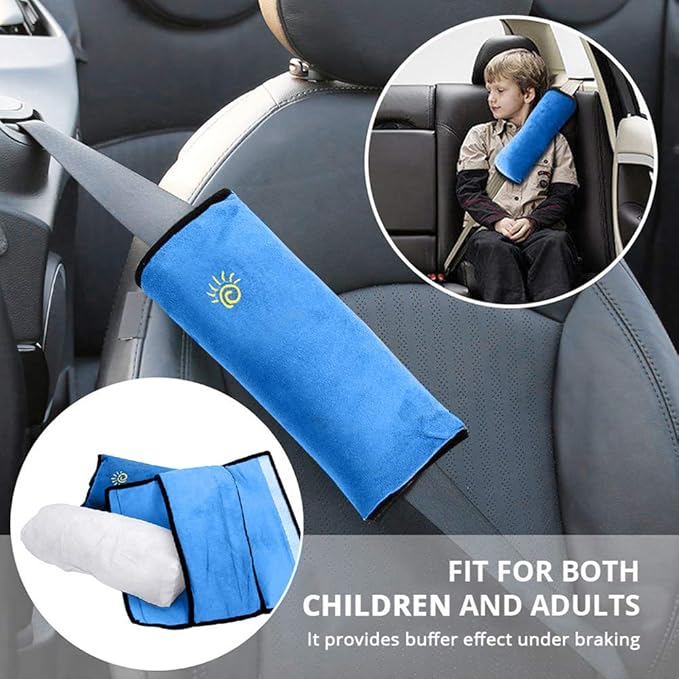 2PC Blue Seat Belt Pillow for Kids, Baby Seatbelt Pillow, Carseat Pillow Protector for Toddler Travel, Kids Travel Seat Belt Pillow, Seatbelt Strap Covers for Child Infant