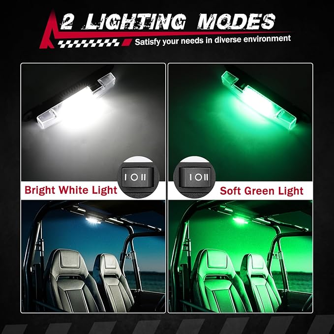 UTV Interior Dome Light with Switch, FASTCHOY AUTO Roll Bar Cage Mount Dome Light Battery Powered Universal Roll Bar Mount Lights for UTV ATV Side by Side Can-Am Polaris RZR - White/Green