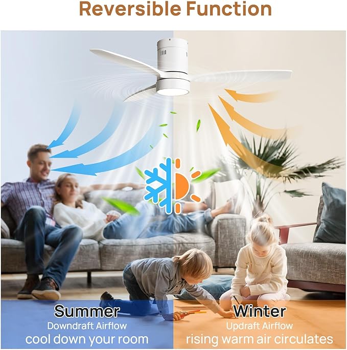 Sofucor 52 Inch Smart Ceiling Fans with Light-Modern Solid Wood Outdoor 3 Blades Ceiling Fan with Light Alexa/Google/APP/Remote Control for Bedroom Living Room Farmhouse Indoor, Quiet DC Motor,White
