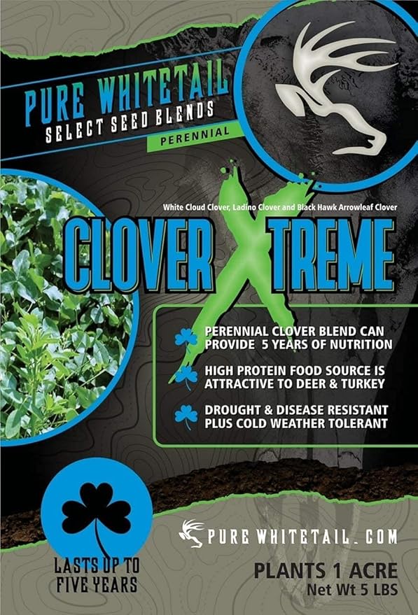 Pure Whitetail Clover Xtreme | Select Seed Blends | Whitetail Deer & Turkey Perennial Clover Seed Blend | Clover Food Plot Seeds for Deer | Plants 1 Acre | 5 lb Bag
