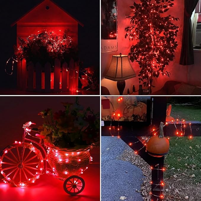 Lomotech Solar String Lights Outdoor - 2 Pack Total 66ft 200LED Solar Fairy Lights Waterproof 8 Modes Twinkle Lights for Outdoor, Patio, Garden, Yard, Party, Wedding, Tree Decoration (Red)
