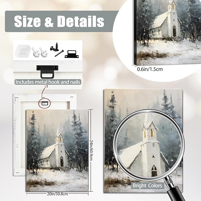 Snowy Winter Cabin Christmas Wall Art - Rustic Landscape Canvas Prints for Bedroom & Office, Ready to Hang Framed Picture, Perfect Christmas Gifts & Festive Winter Decor