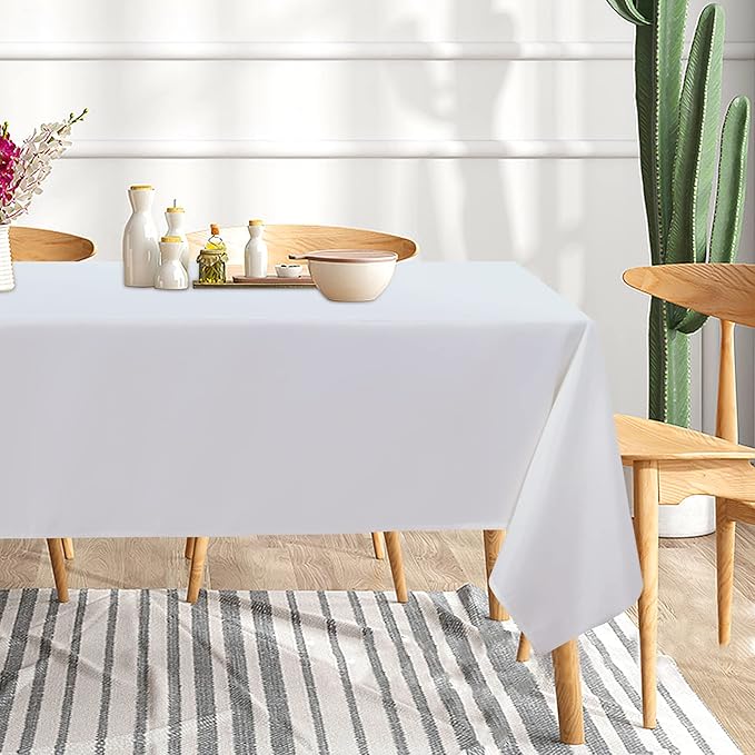 sancua 6 Pack White Tablecloth 60 x 120 Inch, Rectangle Table Cloth for 8 Feet Tables - Stain and Wrinkle Resistant Washable Polyester Table Cover for Dining Tables, Buffet Parties and Camping