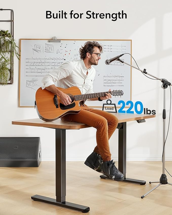 HUANUO Standing Desk Frame with 220lbs Powerful Brushless Motor, Thick T-Shaped Adjustable Desk Legs Made of Automotive-Grade Steel, for Max 75″ x 35″ Desktop, for Home Office, Black Frame Only