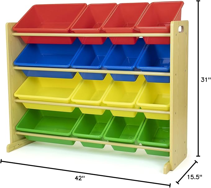 Humble Crew Supersized Toy Storage Organizer with 16 Removable Bins, Natural/Primary – Large Toy Storage for Toddlers Ideal for Kids' Rooms, Playrooms, and Nurseries - Modern Toy Bins for Kids