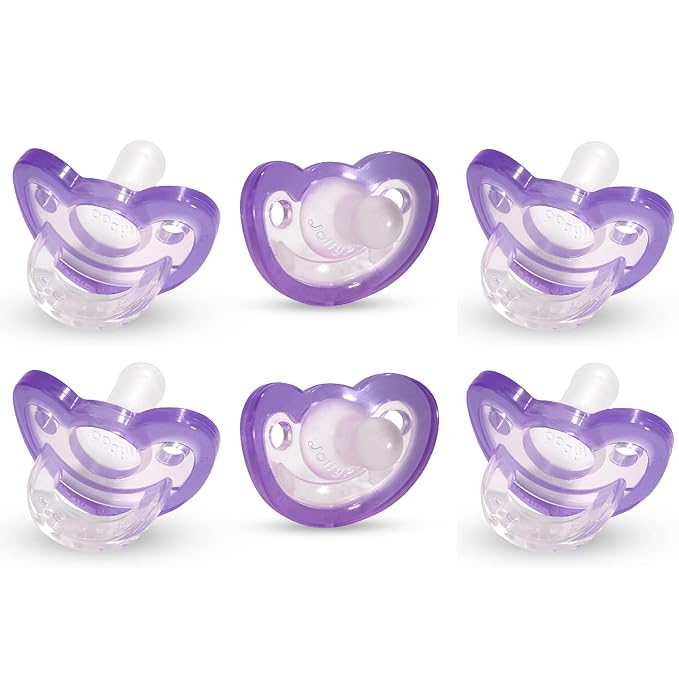 RaZbaby Jollypop Pacifier for Newborns & Up, USA Made, Natural Shaped Orthodontic Binky, Lovingly Shared in NICUs & Hospitals Worldwide, Medical-Grade 100% BPA-Free - 0-3 Months, 6 Pack - Lavender