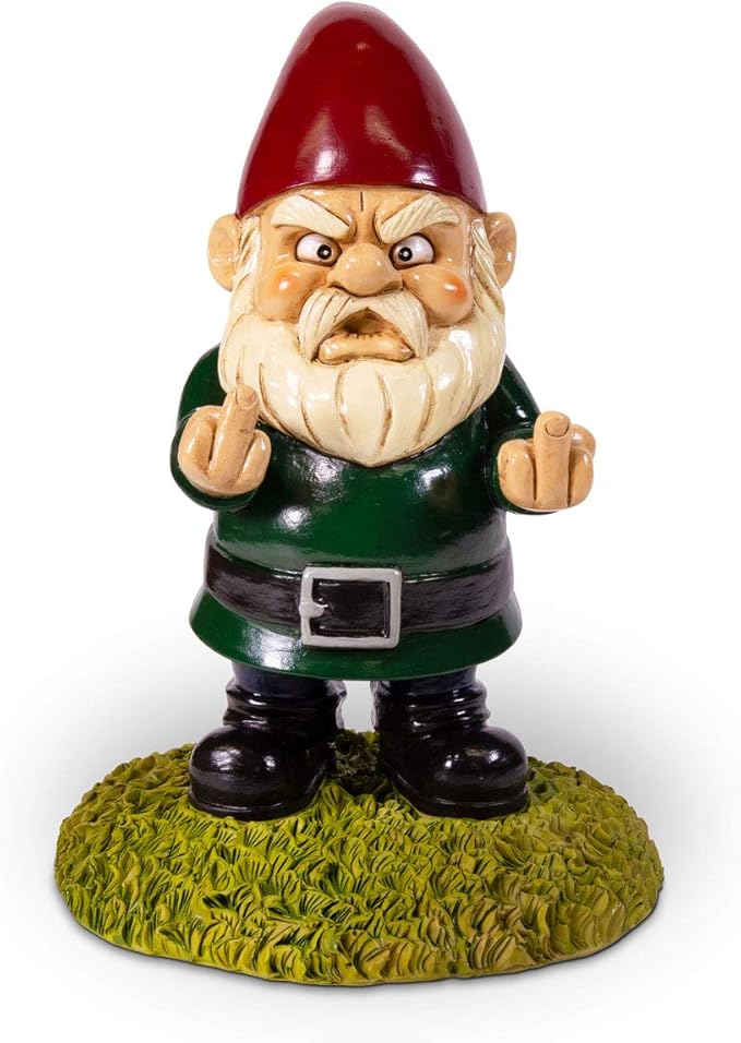 9” Double Middle Finger Garden Gnome – Funny Lawn Ornament – Durable Resin Yard Statue – Hilarious Gag Gift & Outdoor Decor for Humor Lovers