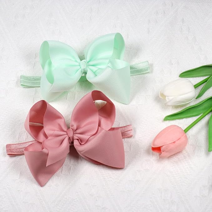WillingTee Headbands 6 Inch 30 Colors Boutique Grosgrain Ribbon Hair Bows Big Baby Girls Bows Headbands for Baby Girls Infants Toddler Kids Teens and Children