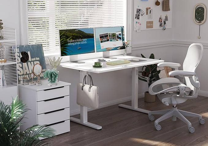 Claiks Glass Standing Desk, 40x24 Inch Small White Stand Up Desk Electric Adjustable Height Quick Install Computer Desk for Home Office, Super White