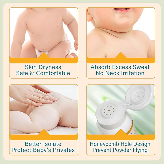 PEGO Cornstarch Baby Powder,Talc-Free,with Zinc Oxide,Aloe and Chamomilla,Prevent Heat Rash,Diaper Rash,Protect Newborns, Toddlers from Chafing,‌Gentle and Non-Irritating,100g/3.5Oz (2 Pack)