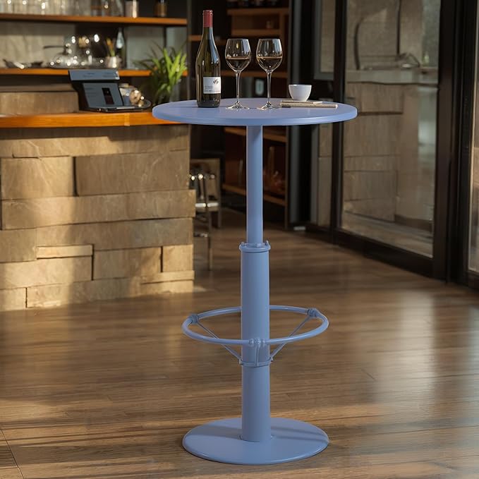 42" Tall Modern Industrial Bar Table-23.6" Dia Round Metal Top Bar Height Adjustable Standing Pub Table-Dining Room Bistro Table-Cocktail Table (Pigeon Blue)