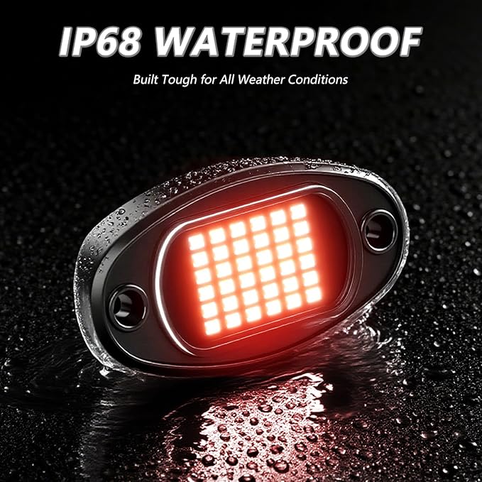 Rock Lights Ultra Bright LED Neon Underglow Lights Waterproof for Trucks Pickup SUV UTV ATV RZR Car Boats Motorcycle (Red, 16 Pods+ 33ft Wire Harness)
