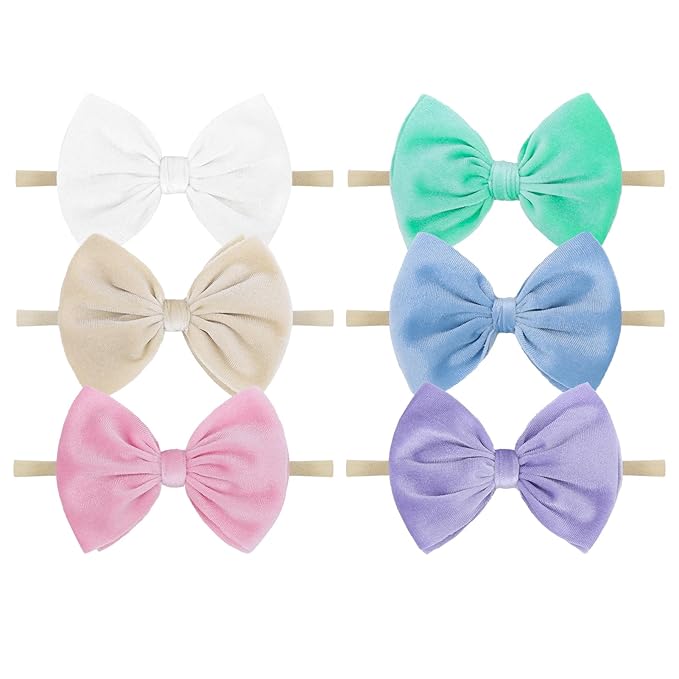YanJie Velvet Baby Headbands Nylon Baby Girl Bows Soft Handmade Newborn Bows Hair Accessories for Infants Toddlers Child 6 Pack