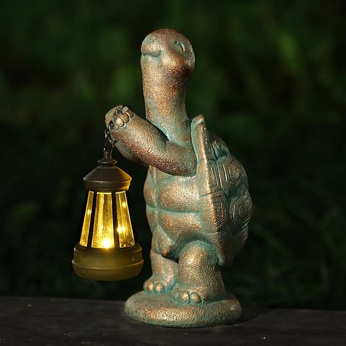 Turtle Solar Powered Outdoor Garden Statue, Resin Statue with Solar Light Lantern, Decorative Lawn, Yard Outdoor Turtle Decoration. Unique Home Decoration, Gifts for Women