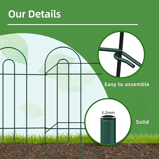 Decorative Garden Fence Border 32inX20ft Outdoor Green No Dig Temporary Iron Wire Edge Flowers Fencing Panels Rustproof Metal Folding Garden Fencing for Yard