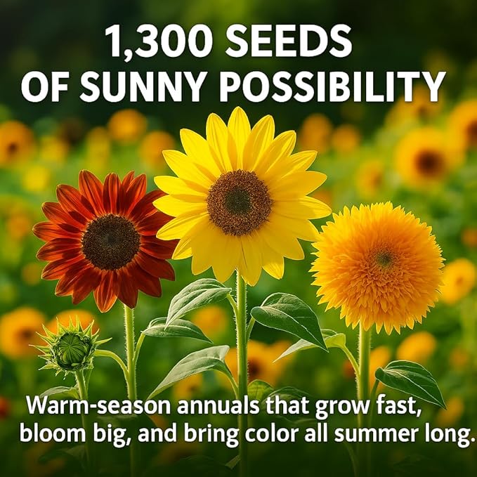 NatureZ Edge 1300+ Sunflower Seeds Garden Variety Pack, Bulk Sunflower Seeds for Planting Flowers, Get More Sunflower Seeds to Plant, Mammoth, Dwarf, Lemon Queen, Giant and More. 2oz Packet