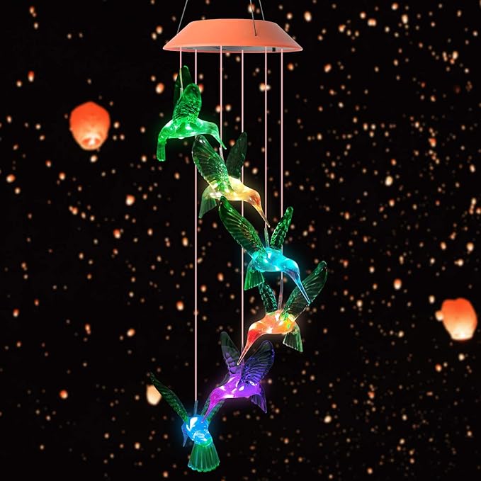 JOBOSI Hummingbird Solar Decor Gifts, Hummingbird Wind Chimes, Gifts for Mom, Women, Grandma, Garden Lawn Yard Decor,