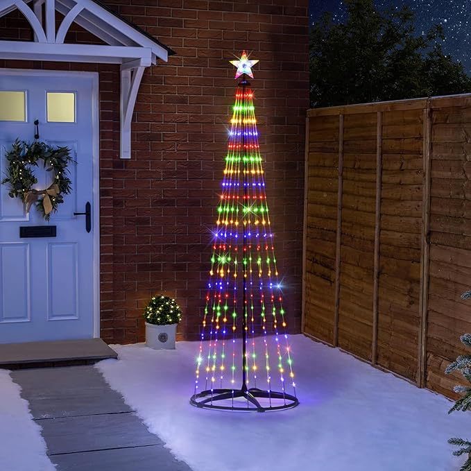 7 ft Lighted Outdoor Christmas Tree, 310 LEDs Pre-lit Christmas Cone Tree with Star Topper for Indoor and Outdoor Holiday Decorations (Multi Color)