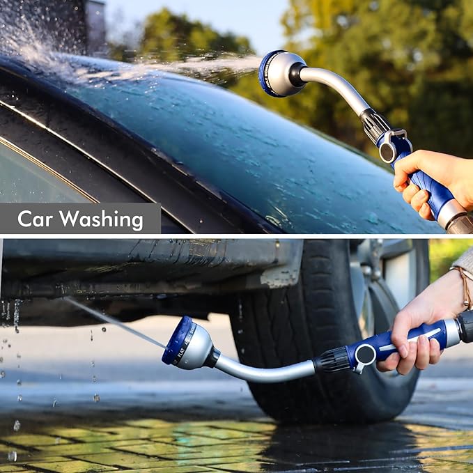 RESTMO Watering Wand Heavy Duty, Metal Garden Hose Wand with 10 Spray Patterns, 15-Inch Long Hose Nozzle Sprayer with Thumb Flow Control, Ideal to Water Hanging Baskets and Shrubs, Blue