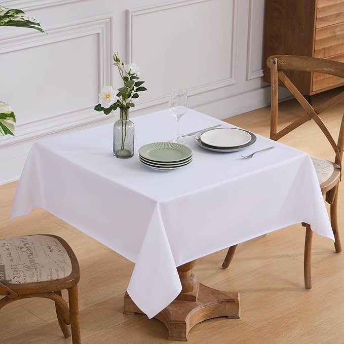 VidaFete Square Tablecloth 10 Pack52 x 52 Inch Tablecloths Stain Wrinkle Resistant Polyester Dining Table Cover for Kitchen Dinning Party Wedding Rectangular Tabletop Buffet Decoration(White)