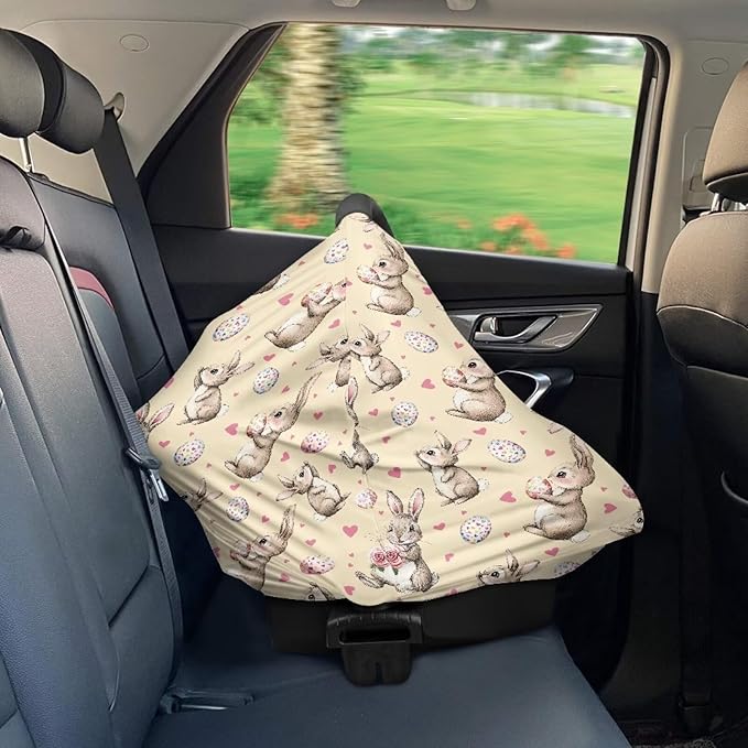 Wanyint Easter Rabbit Eggs Rose Yellow Baby Car Seat Covers Car Seat Canopy for Babies Boys Girls, Multi-use Nursing Breastfeeding Covers Nursing Scarf