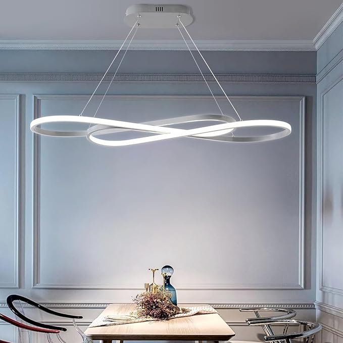 Modern LED Chandelier Dining Room Pendant Light Dimmable Creative Chandelier Remote Control Color/Brightness 3000-6000K Adjustable Hanging Lamp for Bedroom Living Room Kitchen (Silver)