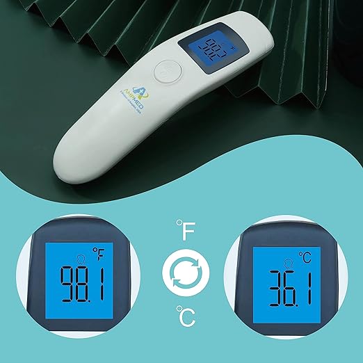 Amplim 4-Pack Hospital & Medical Grade Non Contact Digital Infrared Forehead Thermometer for Babies, Kids, and Adults.