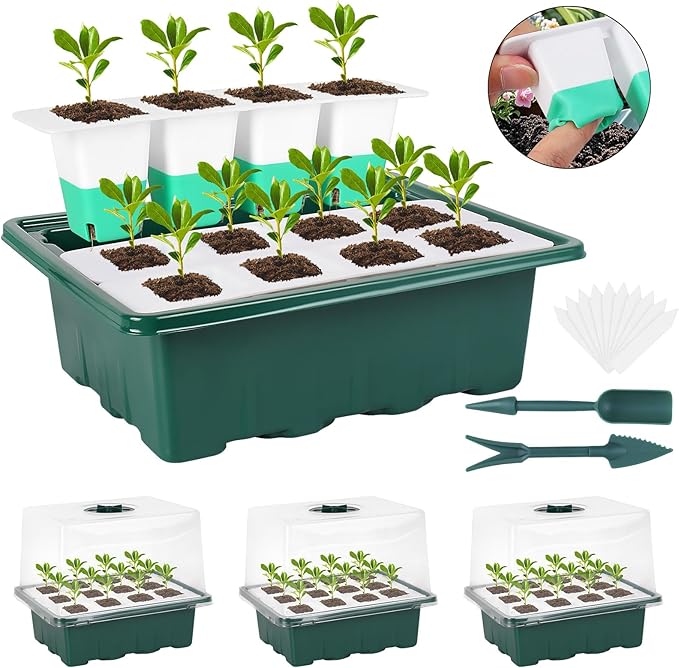 Sondiko Seed Starter Tray with Soft Silicone Cells, 48-Cell Reusable Seed Starter Kit, Seedling Starter Trays with Humidity Dome, Mini Greenhouse Germination Kit, Perfect for Beginner Gardeners