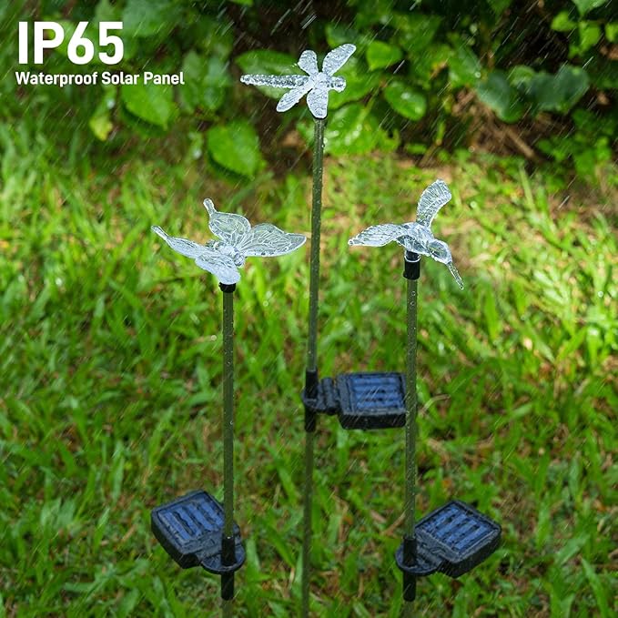 OxyLED Solar Garden Stake Lights 6 Pack Outdoor LED Figurine Lighting Color Changing Waterproof Solar Hummingbird Lights Butterfly Dragonfly for Patio Yard Pathway