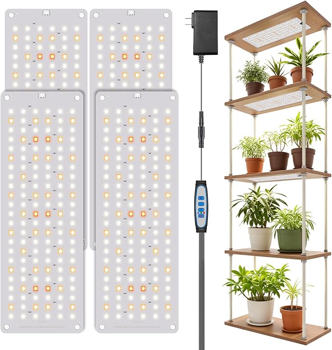 Garpsen Grow Light, 6000K Full Spectrum Plant Lights for Indoor Growing with Auto Timer 6/12/16H, 5 Dimmable Levels & 3 Color Modes, 552 LEDs Grow Lamp Panel for Seed Starting, Veg and Bloom(4Panels)
