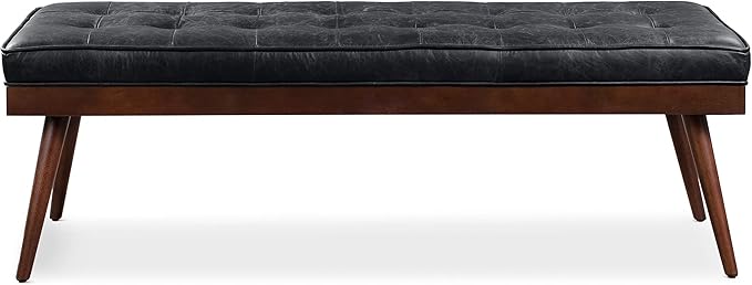 POLY & BARK Napa Luca Leather Bench, Onyx Black