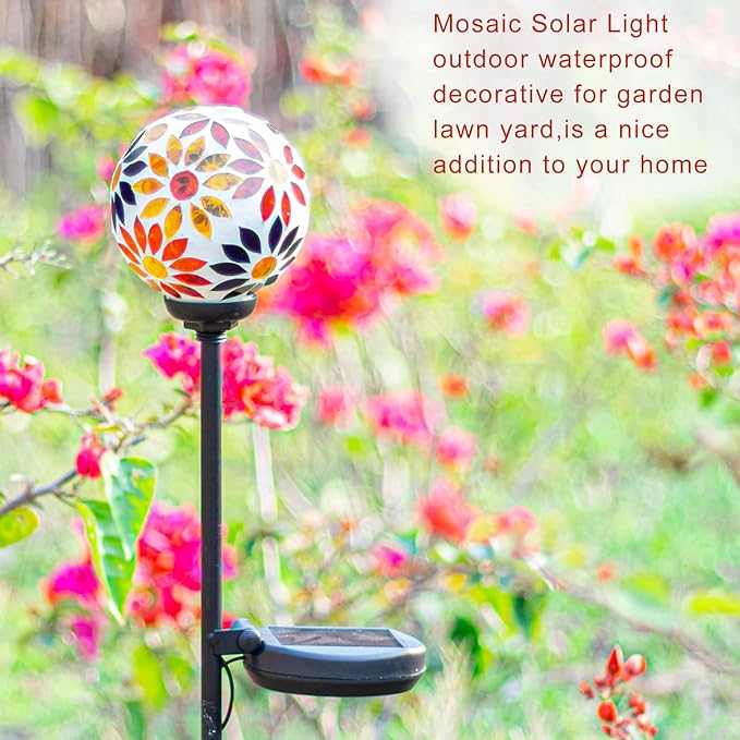 VCUTEKA Solar Garden Lights, Mosaic Solar Lights Outdoor Decor Pathway Light Waterpoof LED Stake Light for Landscape Lawn Patio Yard Decoration 1 Pack