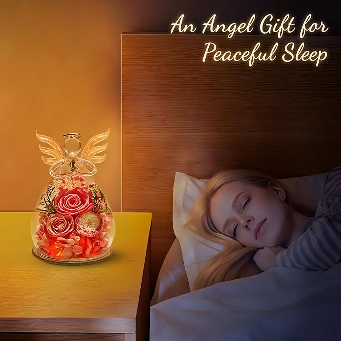 Birthday Gifts for Women Mom Preserved Roses in Glass Angel Figurines Fresh Flowers for Delivery Forever Flowers Eternal Rose Christmas for Grandma Sister Wife Her from Daughter