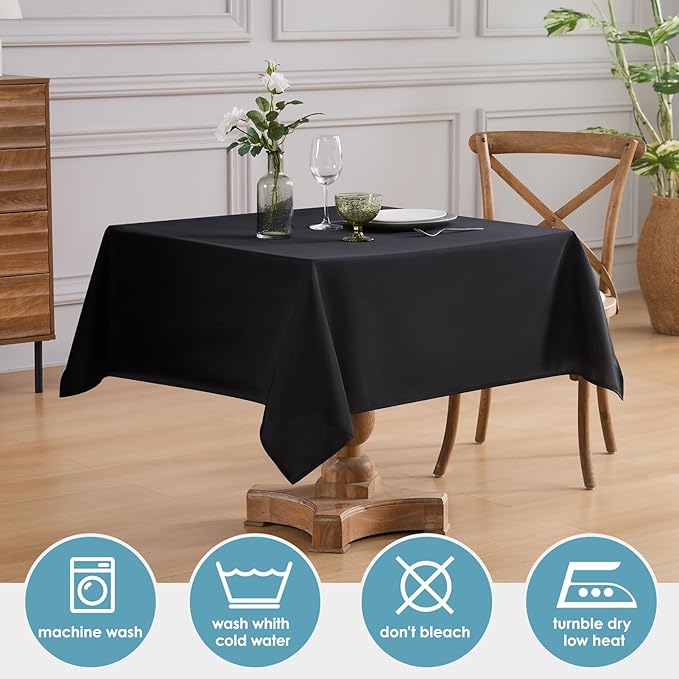 VidaFete Square Tablecloth 10 Pack52 x 52 Inch Tablecloths Stain Wrinkle Resistant Polyester Dining Table Cover for Kitchen Dinning Party Wedding Rectangular Tabletop Buffet Decoration(Black)