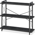 HCHQHS Bookshelf, 3-Tier Industrial Bookcase, Black Open Book Shelf, Freestanding Horizontal Bookshelves with Metal Frame