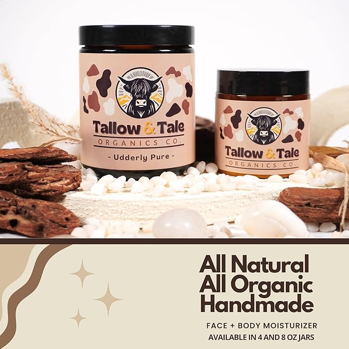 Tallow And Tale Grass-Fed & Finished Organic Tallow Cream | Face & Body Moisturizer | For Sensitive, Dry & Irritated Skin (8 OZ, Udderly Pure – Unscented)
